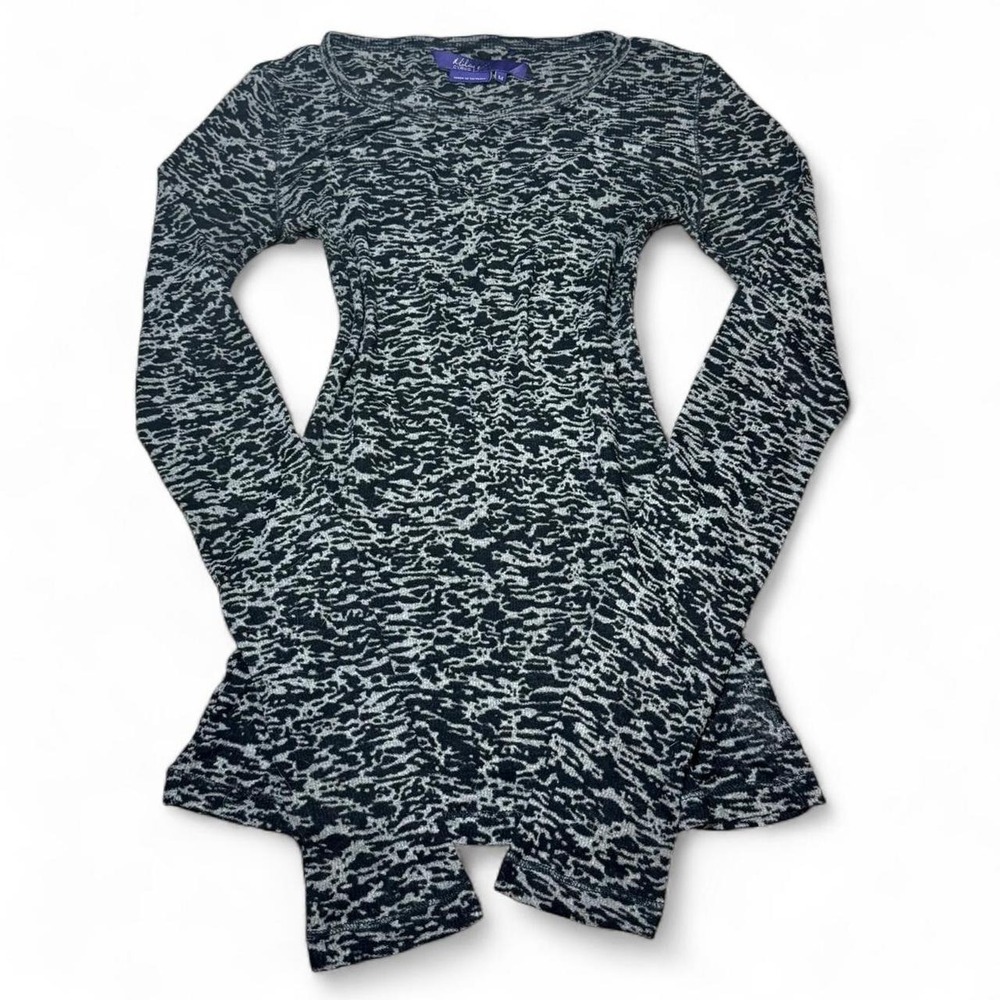 Miley Cyrus Max Azria Y2K Black White Print Long Sleeve Top Sheer Boho Medium